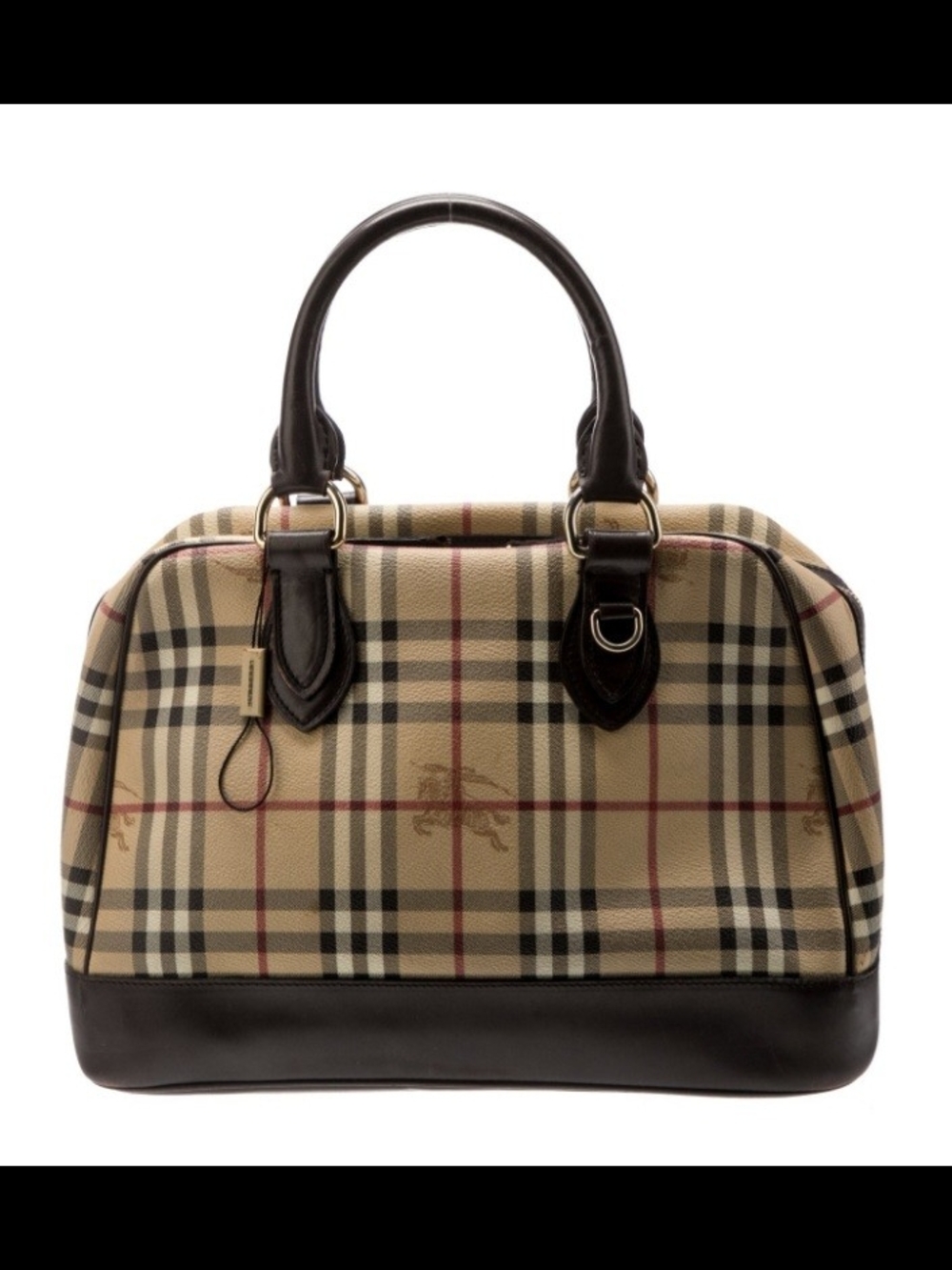 Authentic Burberry Haymarket Plaid Dome Satchel Handbag - Beige/Brown